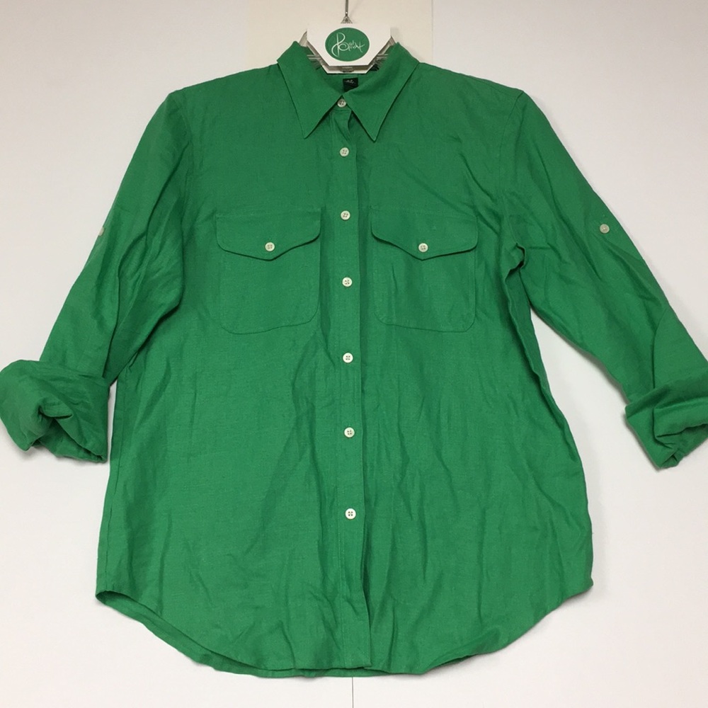Lauren Ralph Lauren Green Linen Button Down, S/P